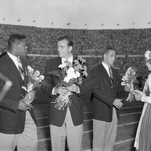 Milton Campbell, Robert Mathias ja Floyd Simmons Helsingin olympialaisissa 1952 -0