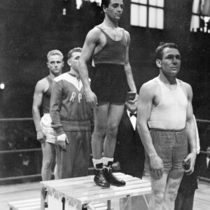 Erkki Pakkanen, Gheorghe Fiat, Aureliano Bolognesi ja Aleksy Antkiewicz Helsingin olympialaisissa 1952-0
