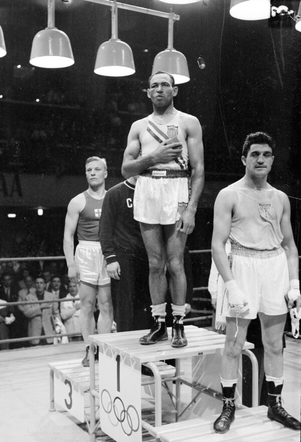 Harry Siljander, Anatoli Perov, Norvel Lee ja Antonio Pacenza Helsingin olympialaisissa 1952-0